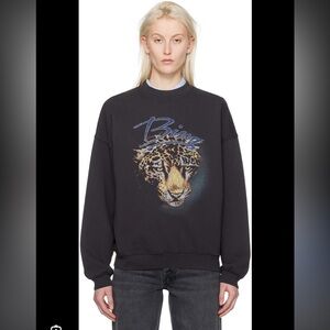 Anine Bing Harvey Black Leopard Graphic Crewneck Sweatshirt size large